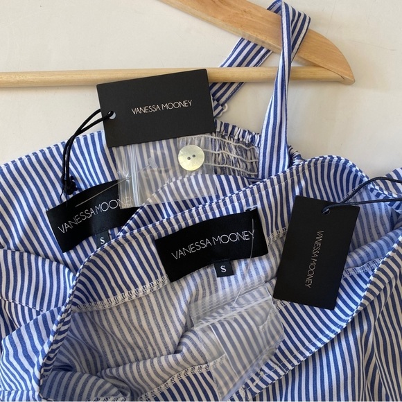 Vanessa Mooney || Celia Bustier Crop Top Button Mini Skirt Set Blue Stripe S NWT - Picture 7 of 10